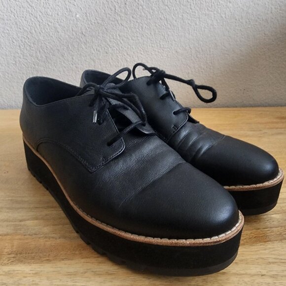 Eileen Fisher Shoes Womens Size 8 Black Leather Platform Lace Up Oxford Loafers - Picture 8 of 11